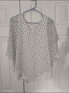 2/$11 Deal White Polka Dot Flutter Hem Blouse